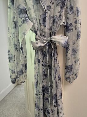 Kai Collective Blue Floral Button Down Puff Sleeve Tie-Waist Midi Dress XL